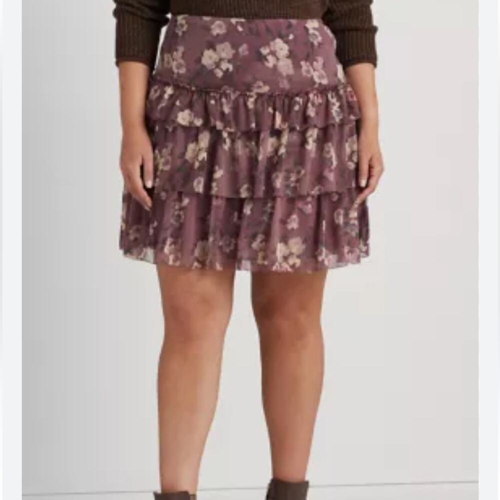 Lauren Ralph Lauren Floral Mini Skirt - Mauve and Cream